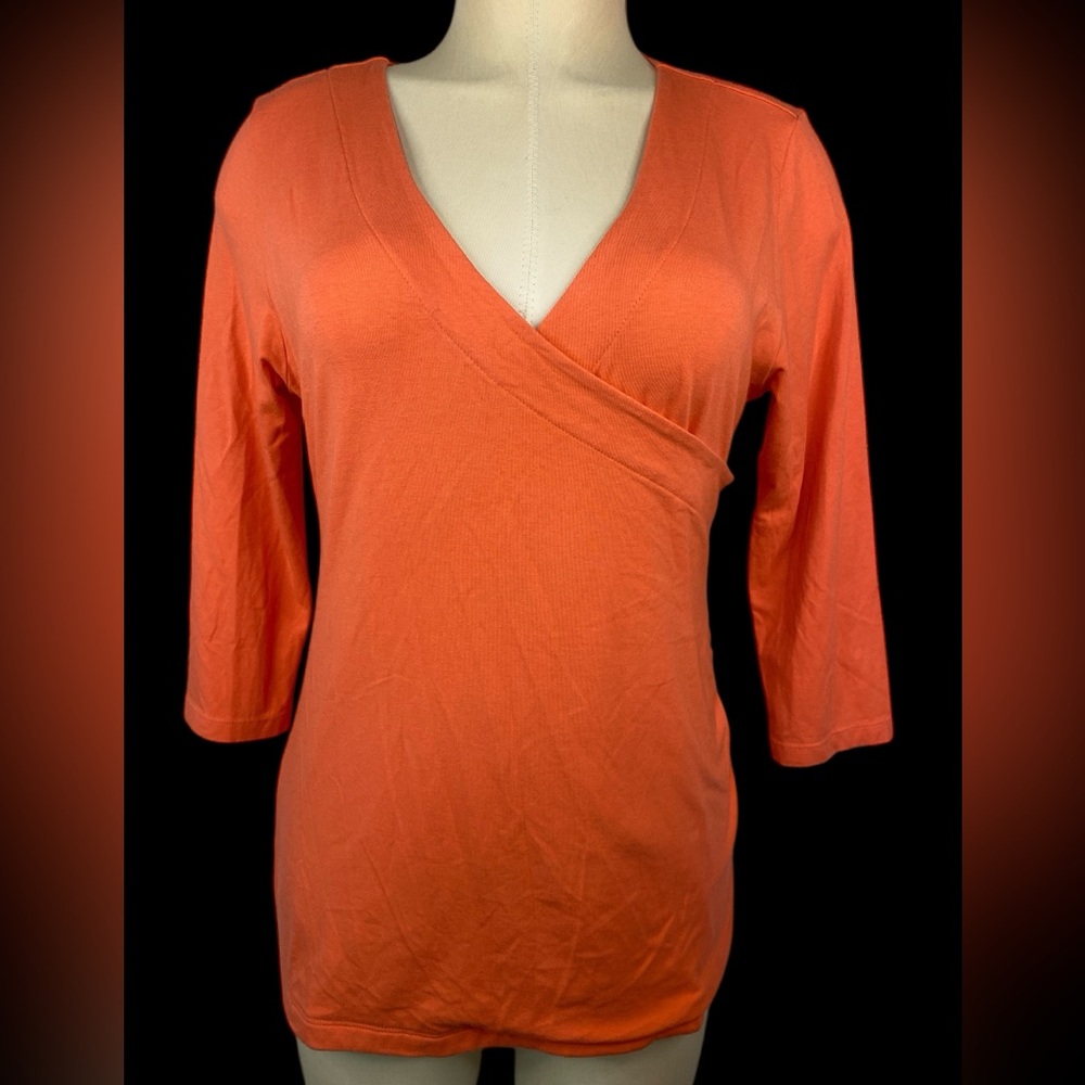 Soft Surroundings Women's Orange Long Sleeve Wrap Top Medium